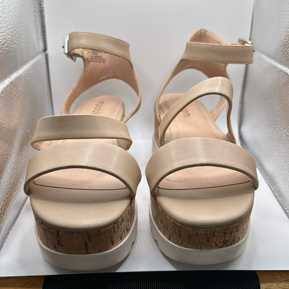 Sagee/Madden NYC nude cork platform sandles.